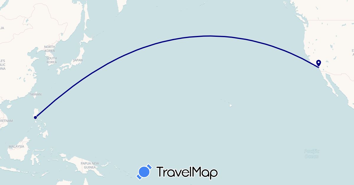 TravelMap itinerary: driving, plane in Philippines, United States (Asia, North America)